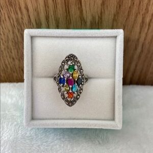 Vintage Multicolor Gemstone .925 Silver Ring